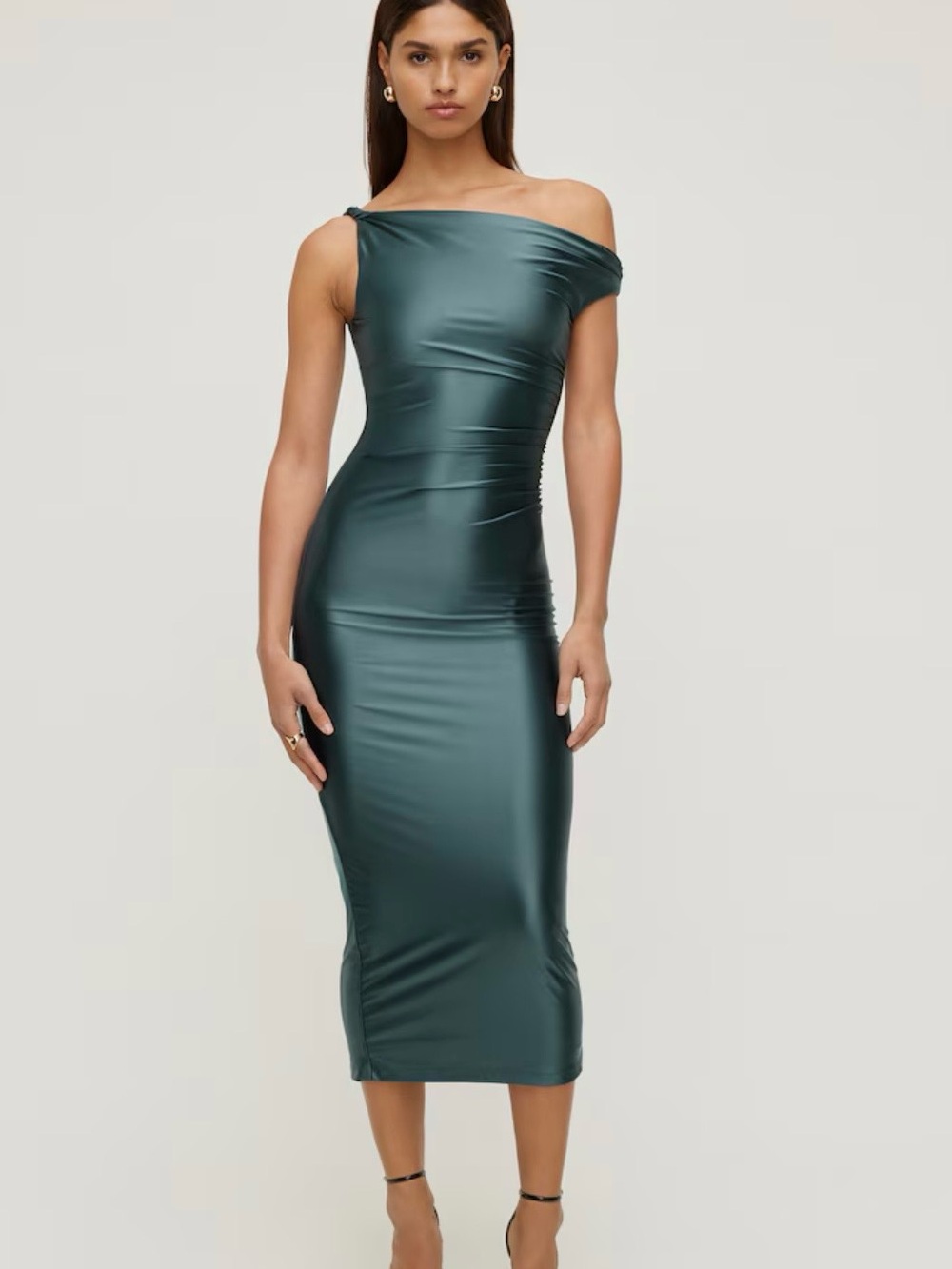 Dynamite One-Shoulder Emerald Green Bodycon Midi Dress